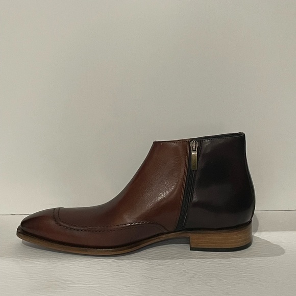 Duca ankle boot cognac Italian leather point toe side zipper - Picture 3 of 5